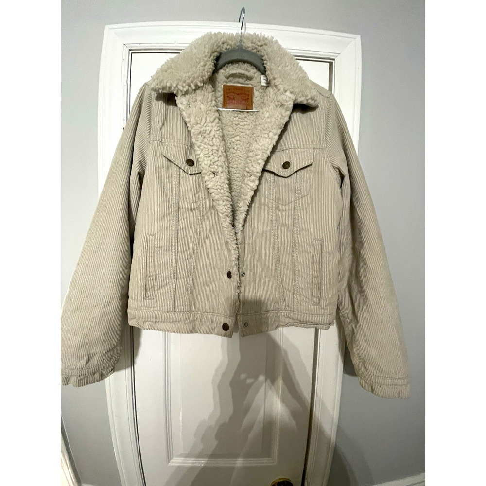 Levi Strauss & Co. Women's Beige Sherpa Lined Trucker Jacket Button Long S